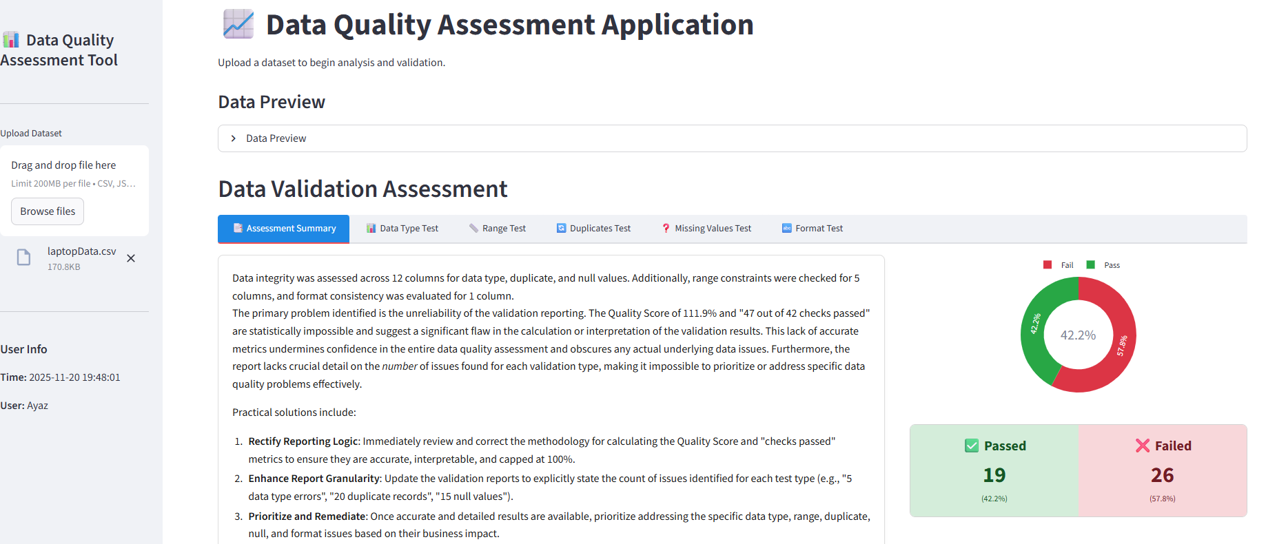 Data Quality Assessment Tool UI